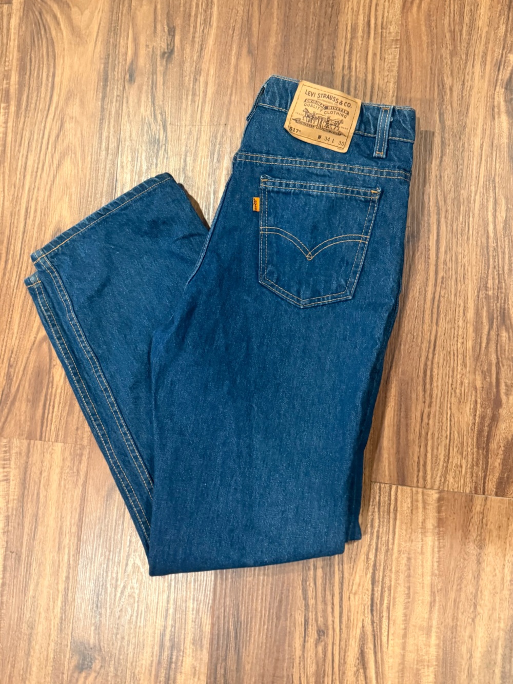 Vintage 90s Levi's 517 Orange Tab Jeans Made in USA 34x30 Dark Wash Bootcut